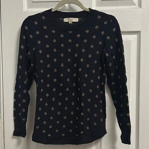 LOFT Black Crew Neck Long Sleeve Fitted Top